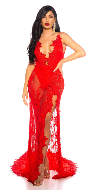 Seductive! open back lace Red Carpet Dress Red